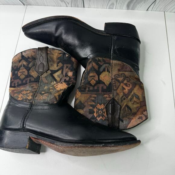 Vintage L.L. Bean Women’s 8 Cowboy Boots Brown Leather Tapestry Western Boho USA - Picture 5 of 10